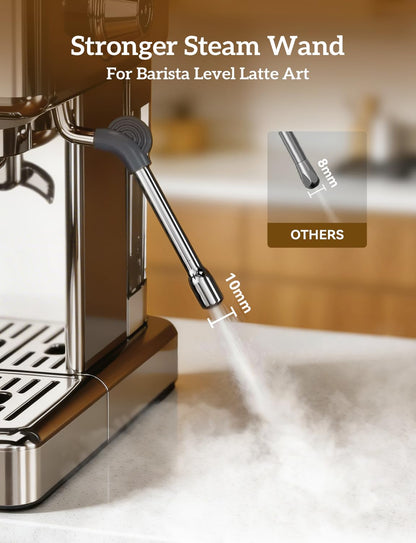 COUPLUX Espresso Machine with Grinder, 205℉ MAX Temp Control Expresso Coffee Machines 58MM Professional 15 Bar Espresso Maker with Milk Frother Steam Wand Perfect Americano Cappuccino & Latte for Home