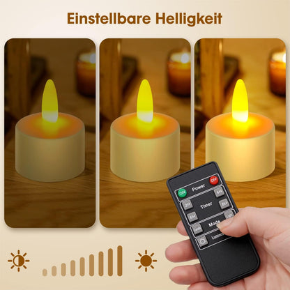 Rechargeable Tea Lights Candles with Remote, 100h Working Flameless Candle Led Timer Flickering Waterproof Tea Lights for Weddings Decoration, Home Dinner, Yellow, 12pack