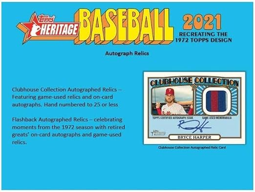 2021 Topps Heritage Baseball Factory Sealed Blaster Box 8 Packs of 9 Cards. CLASSIC 1972 VINTAGE TOPPS DESIGN.