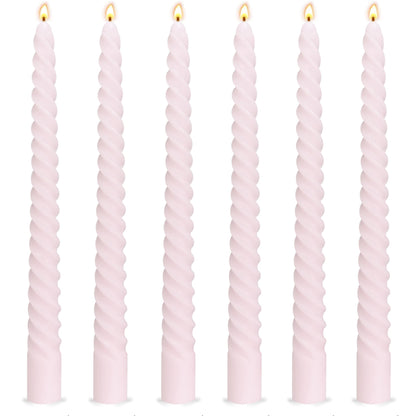 6 Pack 10 Inch Pale Pink Spiral Taper Candles for Holiday Home Decoration, Unscented Dripless Twisted Candlesticks for Dinner Party Wedding Baby Shower and Easter