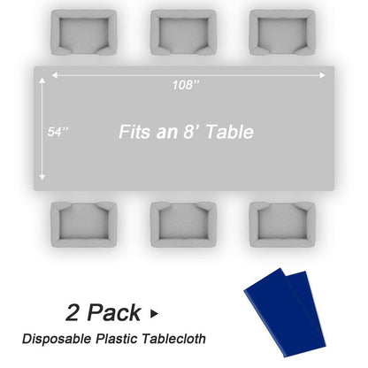 QIKSION Royal Blue Plastic Table Cloth Disposable 2 Pack, 54 x 108 Inch Tablecloths for Party, Graduation, Patriotic, Veterans Day Decorations, Dark Blue Rectangle Table Cover