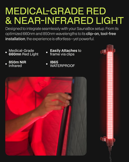 SAUNABOX® Red Light Therapy Wand for Sauna | 660nm & 850nm Infrared Sauna Light | Home Sauna Accessory | Waterproof Sauna Light Add-On for Portable Sauna Frames