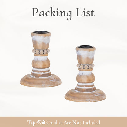 Inweder Wooden Taper Candle Holders: Rustic Wood Candlestick Holders Farmhouse Fall Decor for Living Room Dinning Table Centerpiece Christmas Set of 2