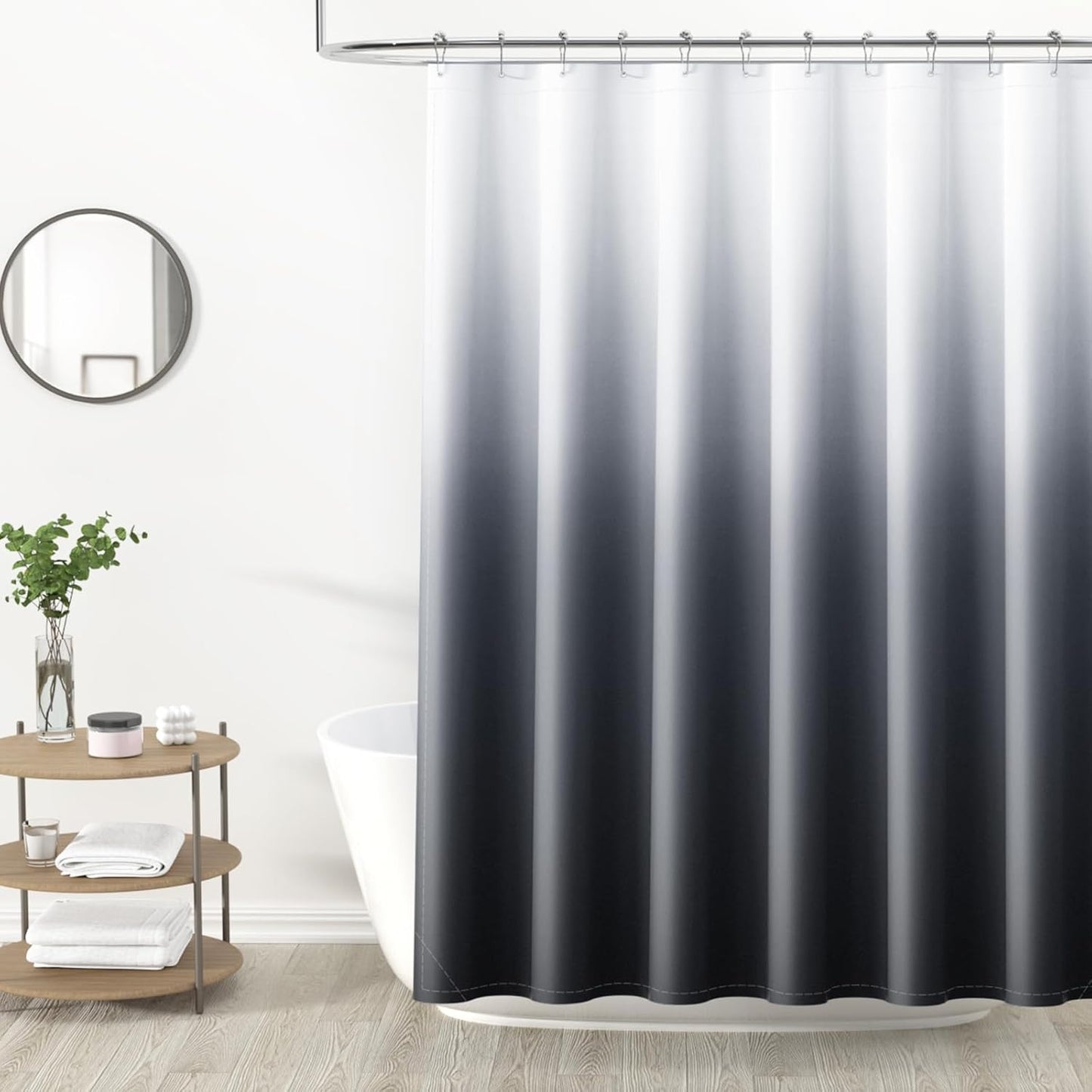 OLANLY Luxury Ombre Shower Curtain Set - Waterproof & Washable Black and Grey | 72x72 Inches