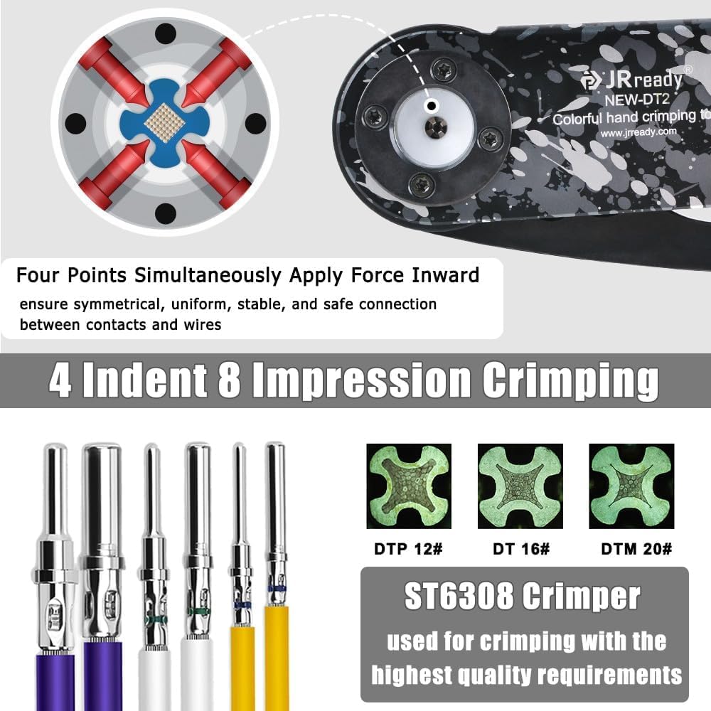 JRready ST6308 Deutsch Connector Kit, Waterproof DT Connector 2 3 4 6 8 12 Pin, Size 16 Solid Contacts, DT2 Crimper Equivalent to Deutsch Crimp Tool HDT-48-00, 12-22AWG, 417PCS