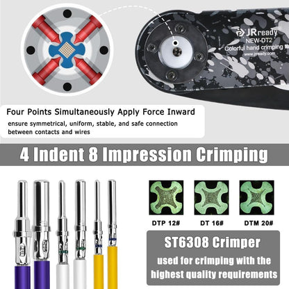 JRready ST6308 Deutsch Connector Kit, Waterproof DT Connector 2 3 4 6 8 12 Pin, Size 16 Solid Contacts, DT2 Crimper Equivalent to Deutsch Crimp Tool HDT-48-00, 12-22AWG, 417PCS