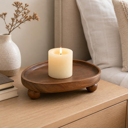 Gdfjiy Candle Tray, Wooden Candle Holder with Ball Feet, Decorative Candle Plate Candlestick Holder, Rustic Soap Dish Jewelry Tray for Bathroom, Vanity, Coffee Table, Party, Wedding and Home Decor