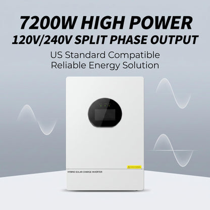 7200W Split-Phase Hybrid Solar Inverter, 120V/240V, 150A Dual MPPT, 48V Battery, UL Certified for Home Backup