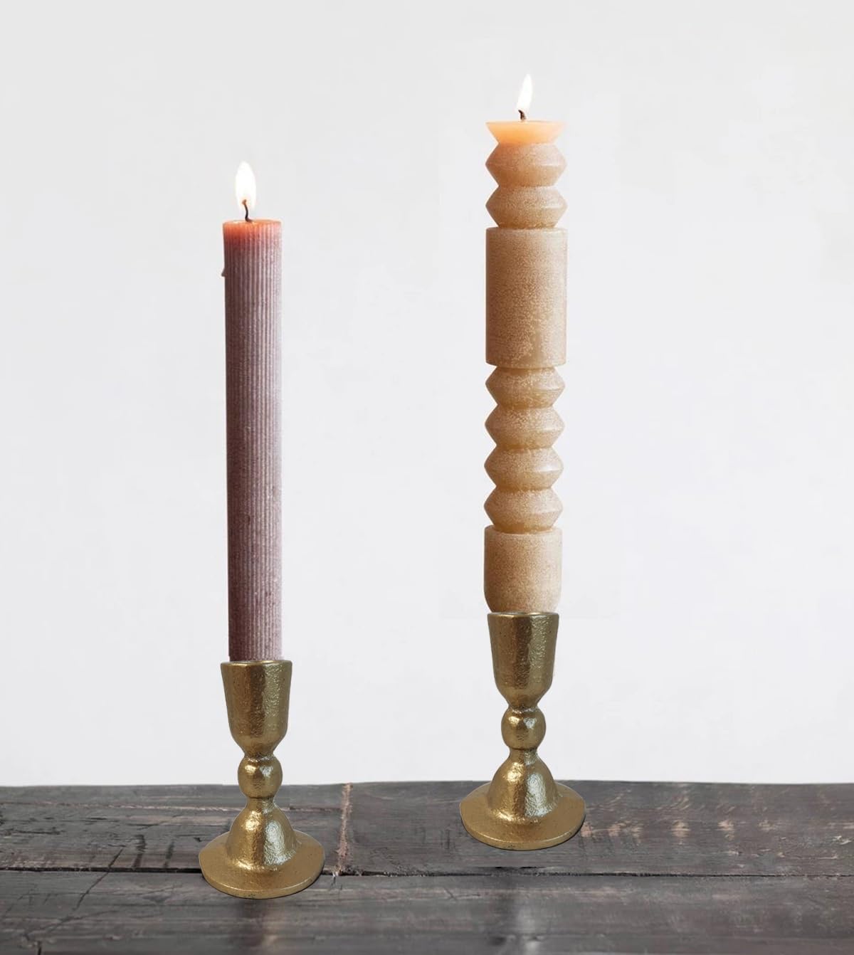 Antique Brass Iron Taper Candle Holders - Candlestick Holder for Weddings, Dining, and Parties, Candle Stand Set of 2