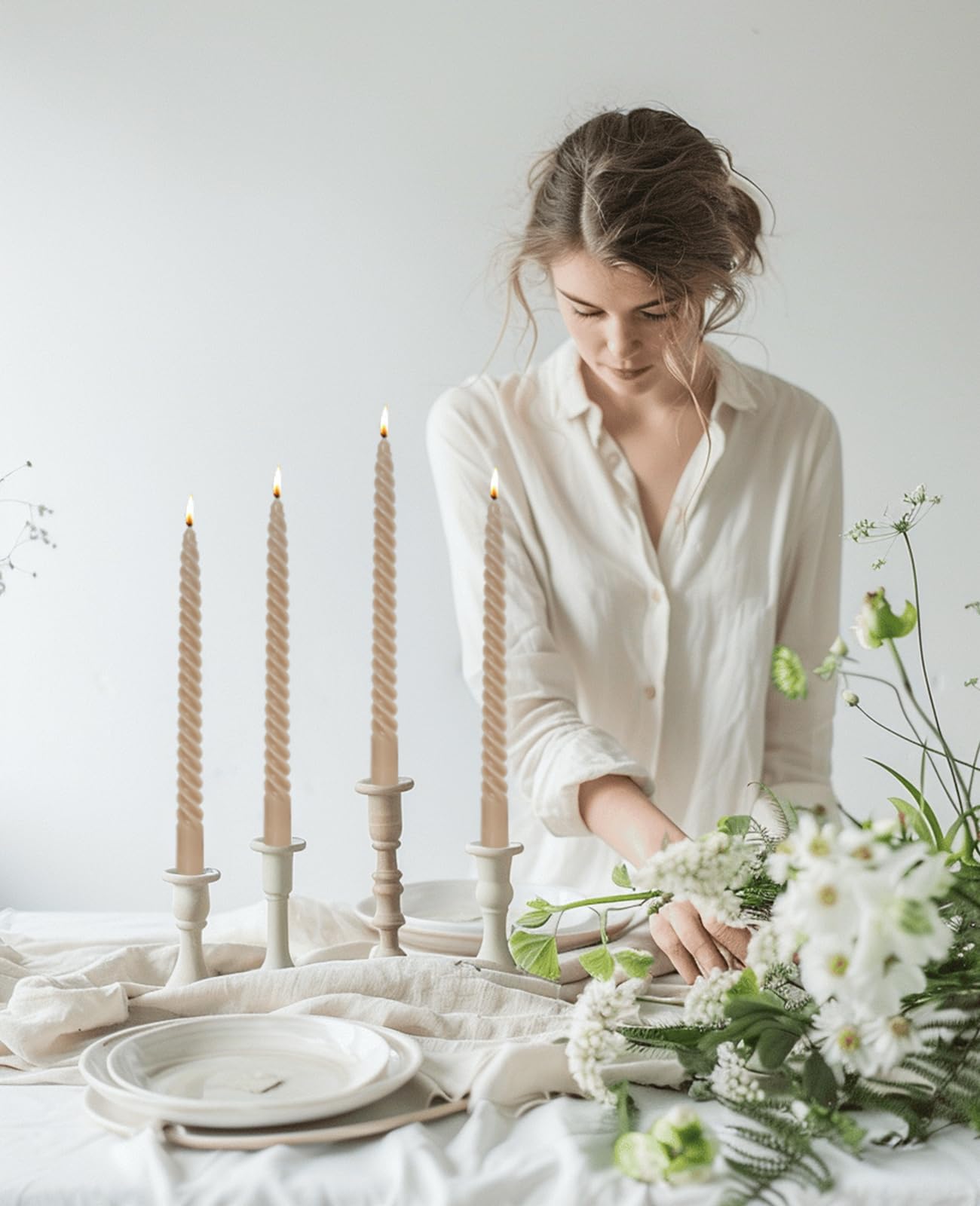 LPUSA Sahara Beige Taper Candles Brown Spiral Candle Sticks,Unscented Dripless Long Candlesticks for Holiday,Wedding and Fall Decoration,10inch,12 Pack,E