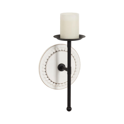 Kate and Laurel Letta Traditional Beaded Wall Sconce; 8 x 6 x 12; White and Black; Two-Tone Modern Coastal Wood and Metal Candle Holder for Flameless Candles