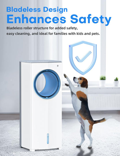 MYICY 27 INCH Evaporative Air Cooler, Windowless Swamp Cooler Portable Air Conditioners w/Normal/Natural/Sleep/Cooling Mode,3 Speeds,Double Tanks& Remote & Smart Timer, Bladeless Air Cooler for Room