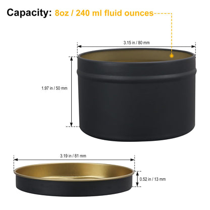 GENHAKON 36 Pack 8 oz Black Candle Tins - Bulk Candle Making Tins and Jars