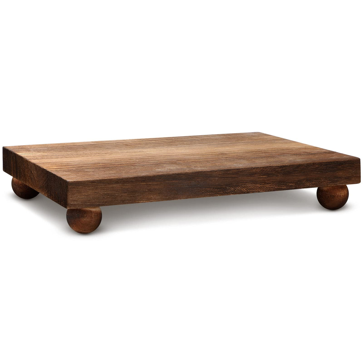Amyhill Wood Pedestal Stand Kitchen Soap Tray Farmhouse Wooden Riser Stand for Kitchen Bathroom Counter Table Decor Plant Candle Vases Display(Classic,Dark Brown,9 x 6 Inch)