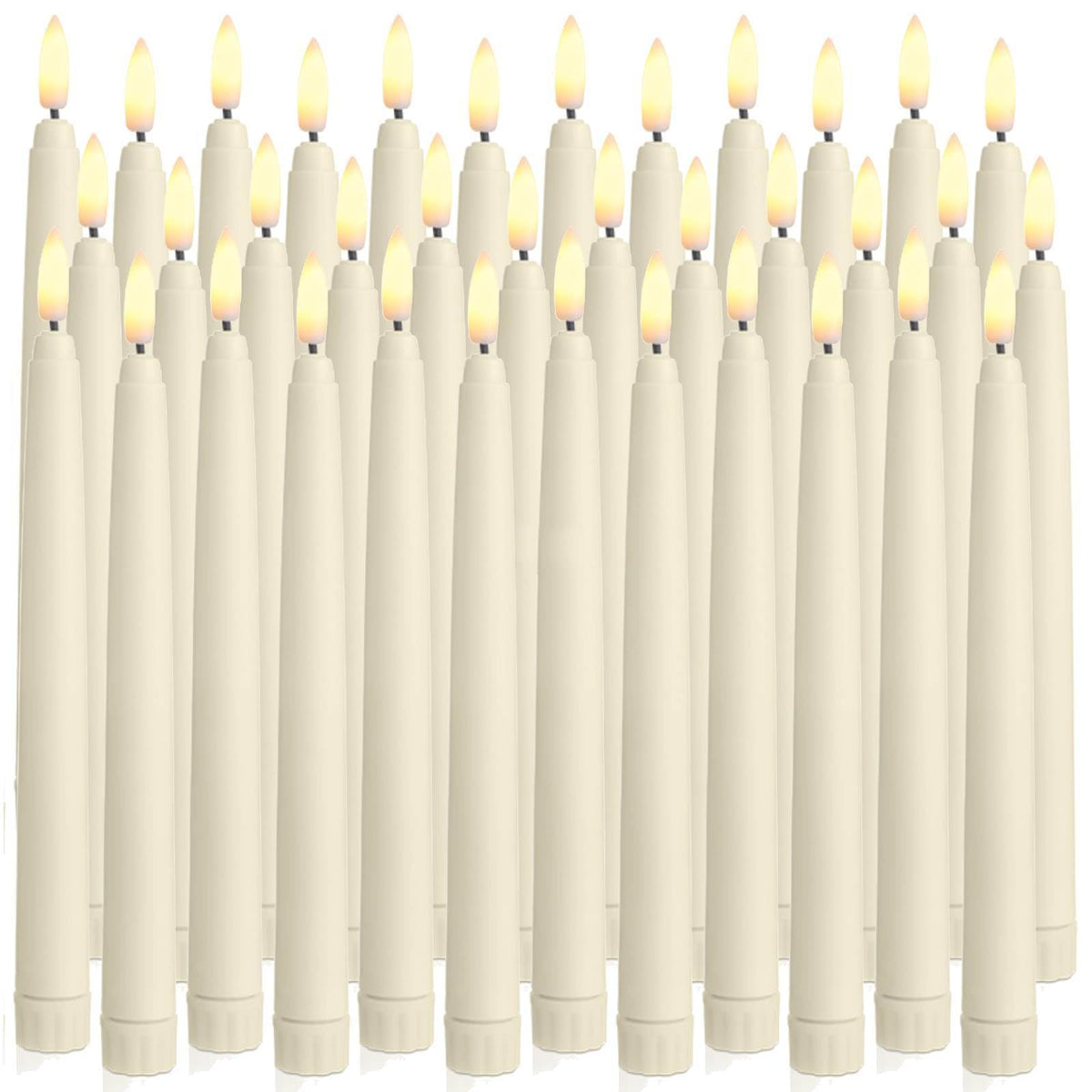 Baquler 36 Pcs Flameless Taper Candles LED Taper Candles Flickering Bulk Ivory LED Candlestick for Easter Wedding Church Halloween Christmas Party Decor Table Centerpiece, 8.5 in, No Batteries