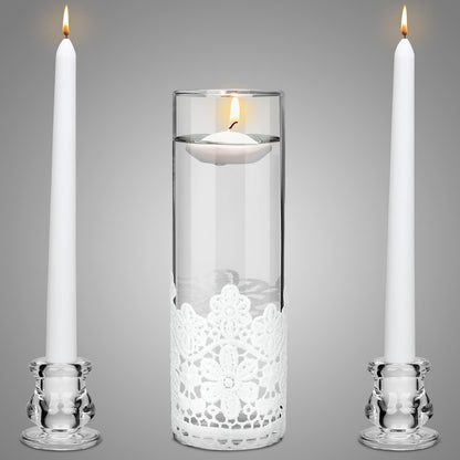 Irenare Unity Candles with Holder for Wedding Ceremony Wedding Decortions Accessories Glass Candle Holder Pillar Candle for Formal Events Church(Lace)
