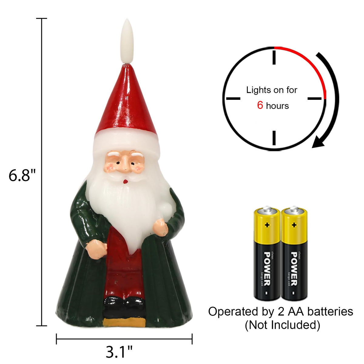 KunSwenn Santa Claus Christmas Flameless Candles with 6 Hour Timer, Christmas Candles Battery Operated Hand Carved LED Flickering Candle with 3D Wick for Home Holiday Xmas Decorations