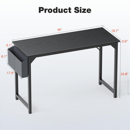 OLIXIS Computer Office Desk, 48 Inch Writing Work Study PC Wood Modern Desk with Storage Bag & Headphone Hook Simple Bedroom for 2 Person Kids Student Table, Black