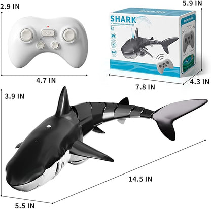 2.4GHz Remote Control Shark Toy for Pool 1:18 Scale High Simulation RC Shark with Light &amp Spray Water Electric Remote Controlled Swimming Water Pool Toys for 4 5 6 7 Year olds Kid Boys Girls