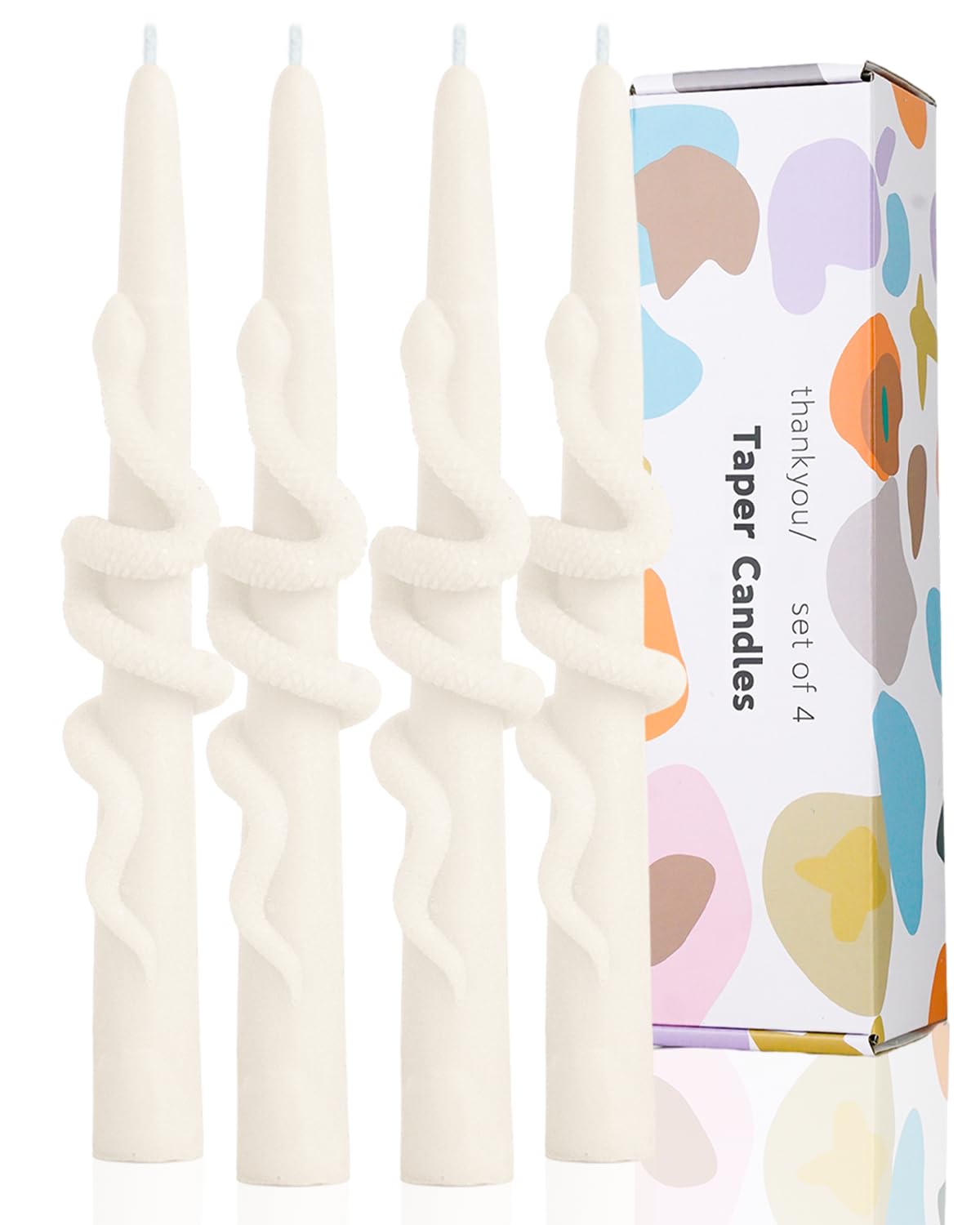 LPUSA Ivory Taper Candle Candlestick Snake Soy Candles Unscented Wedding Party Wax Unscented Dinner Candle Dripless,8 inch,Set of 4,Snake