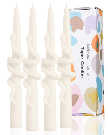 LPUSA Ivory Taper Candle Candlestick Snake Soy Candles Unscented Wedding Party Wax Unscented Dinner Candle Dripless,8 inch,Set of 4,Snake