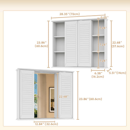FFBCFDK Bathroom Medicine Cabinet Mirror 28.3 x 23.8 inch Bathroom Mirror with Storage Wall Mounted Medicine Mirror Cabinet Wood Organizer with 2 Door Surface Mount Farmhouse Storage Cabinet