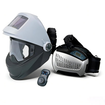 Smart Bluetooth Auto Darkening Welding Helmet with PAPR Respirator System, True Color Lens, Remote Control, Large OLED Viewing Screen, Flip-Up Welding Hood, with Portable Bag Welding Helmet