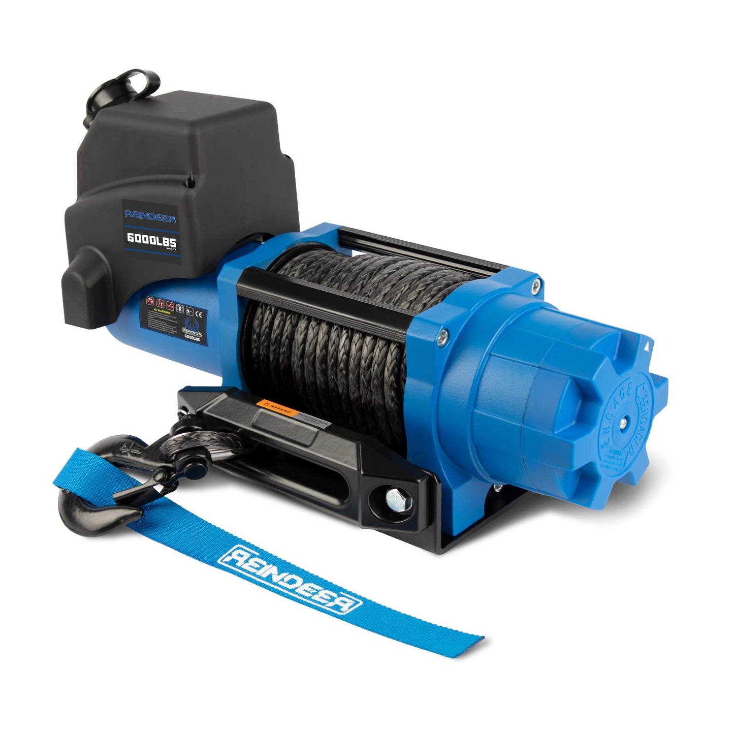 REINDEER New 12V Winch 6000 lb Load Capacity Electric Winch Kit Synthetic Rope with Hawse Fairlead Waterproof IP67 with Wireless Remotes for 4X4 Side by Side 4 Wheeler ATV UTV Rescue Recovery