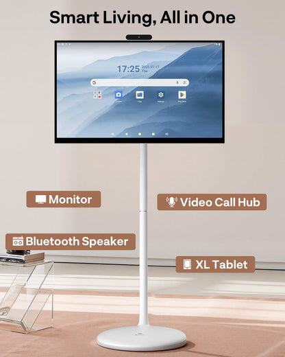 SYLVOX 32" Smart Rolling Display with Stand, Portable Touchscreen Monitor for Streaming TV Apps, Built-in 4-5H Battery, 1080P with 8MP Removable Webcam for Home, Office & Entertainment