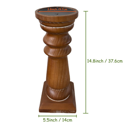 Wood Pillar Candle Holders 14 Inch Tall, Handmade Antique Brown Farmhouse Candle Holders for Pillar Candles, Natural Decorative Candlestick Holders, Rustic Candle Holder for Table Centerpiece