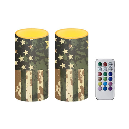 Luarisgur Flameless Candles LED American Flag Decorative Candles Battery Operated Ornage Flickering Candles with 18-Key Remote Timer Pillar for Home Living Room Party Table Decorations