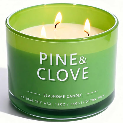 Pine & Clove Scented Candle, Luxury Large 3 Wick Soy Candle 12 Oz, 60+ Hour Long Lasting Clean Burn, Elegant Aromatherapy Home Decor, Housewarming & Birthday Gift for Men & Women