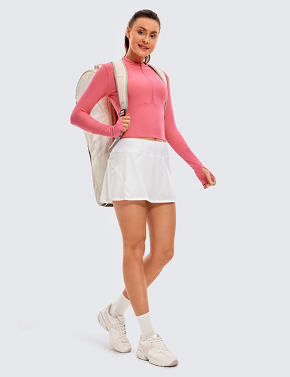 CRZ YOGA Women's Quick Dry Pleated Tennis Skirts Mid Waisted Cute Athletic Workout Running Sports Golf Skorts Volleyball White X-Small