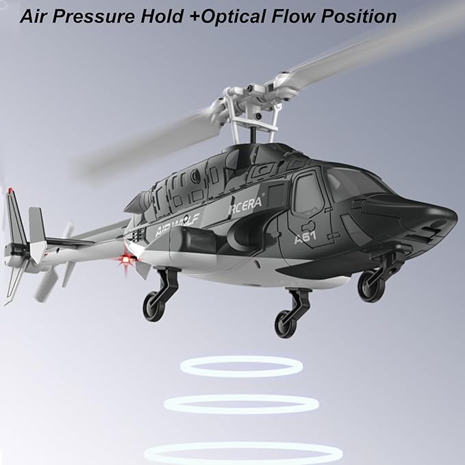 A61 Airwolf Remote Controlled Helicopter Aircraft Plane 4CH RC Heli Aileronless 1/42 Scale 6-Axis Gyroscope Altitude Hovering Optical Flow Position 2Batteries for Adults Beginners/Black White
