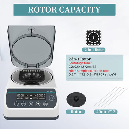 LABHOUSE Lab Digital 10000RPM Micro Centrifuge | 2 Rotors for 0.2/0.5/1.5/2ml & (40mm,Φ1.5mm Glass Tubes)*12 Tube | High Speed Mini Centrifuge Max.6708 xg