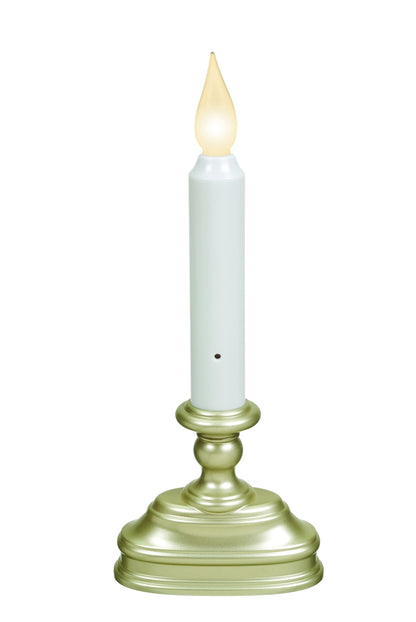 Battery Operated LED Flameless Window Candle Pewter/Silver Finish with Dusk to Dawn Sensor and White Flame
