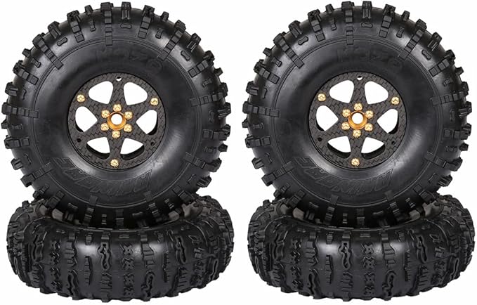 RhinoRC MOZA 2.2inch Competition Tires Super Sticky with Narrow Carbon Fiber Aluminum 2.2 inch Wheel Rim N2401 for Pro and Sporty Class 1/10 RC Crawler Car (2.2inch 4pcs)