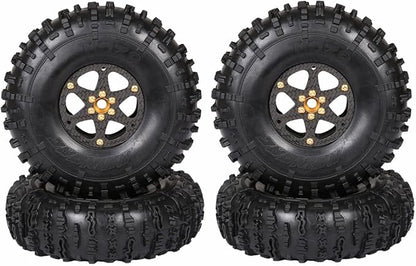 RhinoRC MOZA 2.2inch Competition Tires Super Sticky with Narrow Carbon Fiber Aluminum 2.2 inch Wheel Rim N2401 for Pro and Sporty Class 1/10 RC Crawler Car (2.2inch 4pcs)