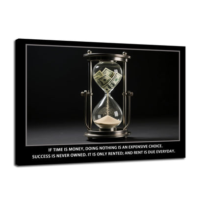 Time Is Money quote Inspirational Wall Art Cherish Motivational Wall Decor Hourglass Poster Canvas Painting Prints Wall Pictures for Home Office Gym Classroom Decor Framed Artwork [12''W x 18''H]