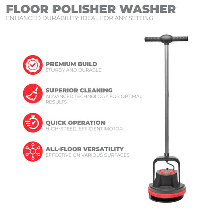 XtremepowerUS 10" Heavy Duty Single Pad Commercial Polisher Orbiter Hard Floor Polisher Cleaner Machine, Wide Cleaning Path Floor Cleaning, 39ft Cord