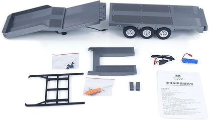 73.5Cm Plastic Semi Trailer Flatbed 1502 for 1/18 Remote Control Tractor Truck Huina 1501 Electronic Support Legs Tail Board fit with TH25071 770S Tractor for Ages 14+(Gray)