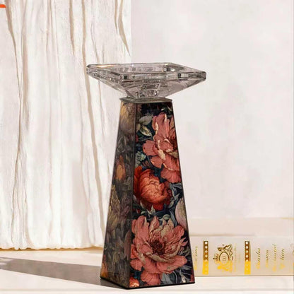 Timetrace Tall Glass Candlestick Holder with Floral Pattern,Candle Holder for Pillar, Single Piece Decorative Centerpiece for Living Room, Patio, Weddings - Decor for Dining Room