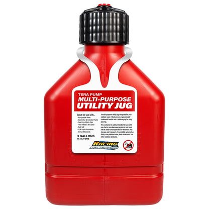 TERA PUMP 3 Gallon Multi-Purpose Utility Can (Red) with Auto-Stop Battery Powered Liquid Transfer Pump - 4.25FT Long Hose 2.3 GPM Transfer Rate For Non-Fuel Products