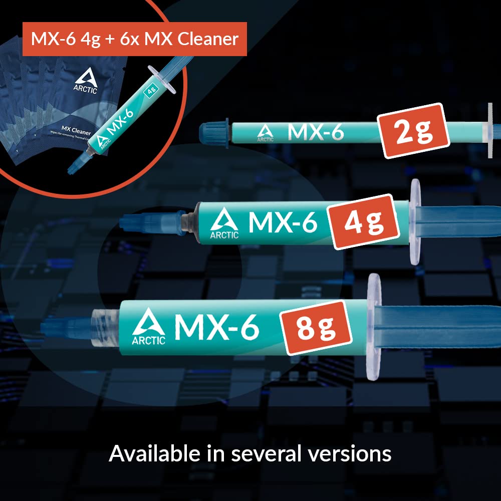 ARCTIC MX-6 (4 g) - Ultimate Performance Thermal Paste for CPU, Consoles, Graphics Cards, laptops, Very high Thermal Conductivity, Long Durability, Non-Conductive