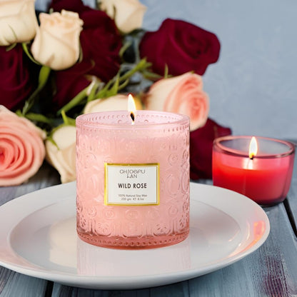 Chloefu LAN Wild Rose Candle, Mother Day Candles Gifts for Women, Luxury Jar Candle for Home Scented, Natural Soy Wax, Pink Candles for Home Scented, 55 Hours Long Burning, 8.1 oz