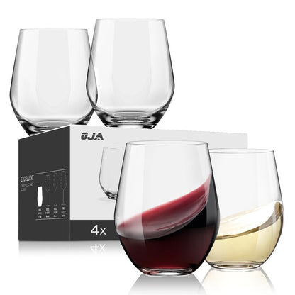 Stemless Wine Glasses Set of 4, Red White Wine Glasses, No Stem, Clear, 15oz, Premium Crystal Sturdy Drinking Glass for Daily Use, Birthday, Wedding, Home Party, Anniversary, Shower Gift