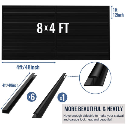 BRITINE Slatwall Panel Garage Organizer PVC Slatwall Heavy Duty Wall Mounted Rack, Interlocking Slat Wall Panels for Tool Organization Peg Board (Black 4 x 8 ft)
