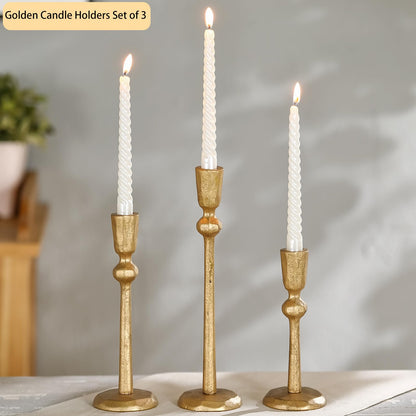 Wenbery Gold Taper Candle Holders Set of 3, Heavy Candlestick Holders Decorative Candle Stand for Table Centerpiece, Cast Iron Candle Stick Holder Decor