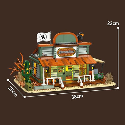 39076 Western Grocery Store Building Block Set Equipped with LED Lights 1827 Pieces Shop Building Model Building Block Kit Adult Creative Enthusiast Model Gifts and Unique Collectibles