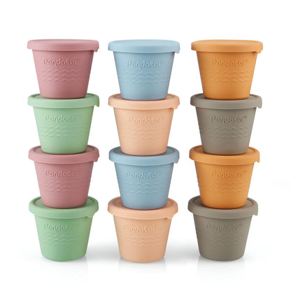 PandaEar 12 Pack Silicone Baby Food Storage Containers, 4 oz Reusable Small Snack Containers Freezer Storage with Airtight Lids Leak Proof for Infants Kids Babies, Microwave Safe